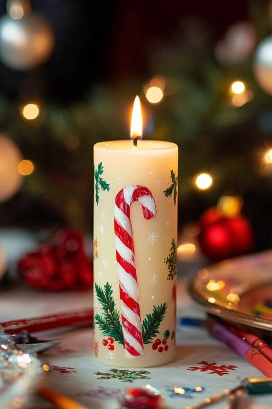 "Candy Cane Christmas Pillar Candle" 🎄🍭