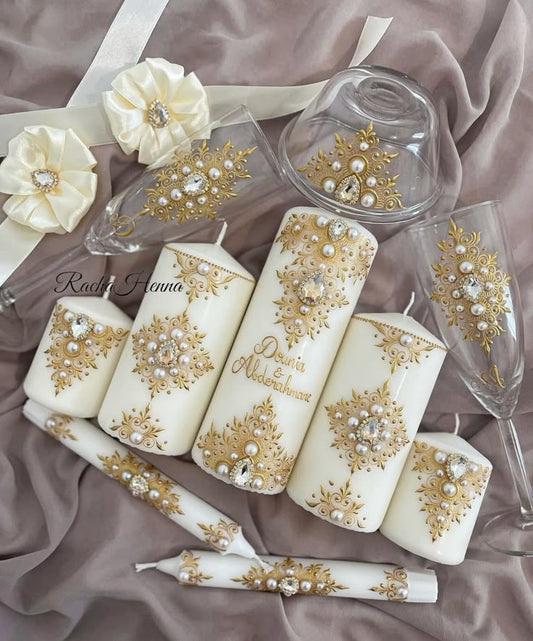 👰BRIDAL CANDLE SET – Pearl Gold Elegance 👑